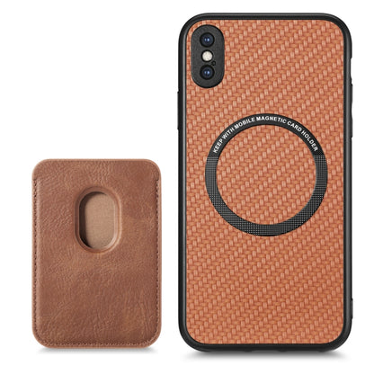For iPhone X / XS Carbon Fiber Leather Card Magsafe Magnetic Phone Case(Brown) by bashfashion