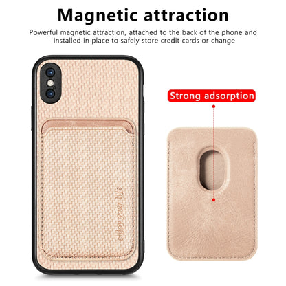 For iPhone X / XS Carbon Fiber Leather Card Magsafe Magnetic Phone Case(Khaki) by bashfashion