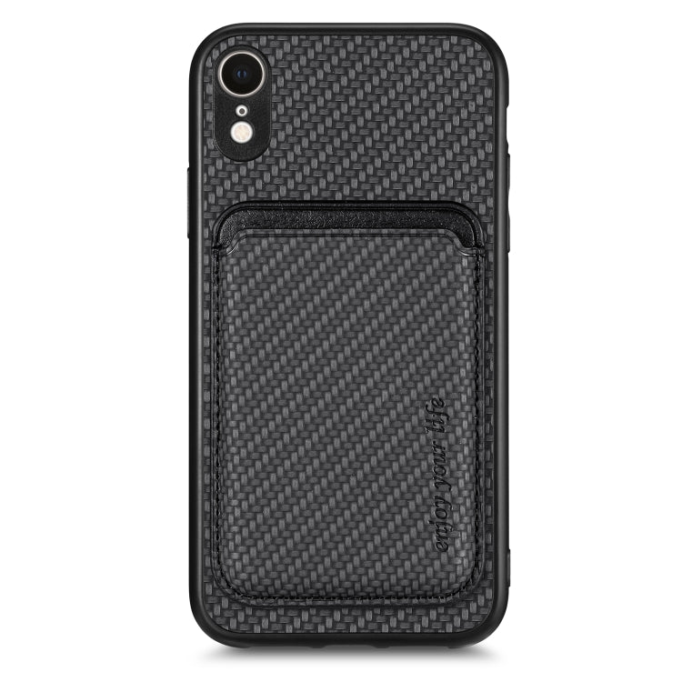 For iPhone XR Carbon Fiber Leather Card Magsafe Magnetic Phone Case(Black) by bashfashion