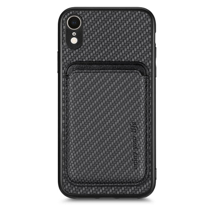 For iPhone XR Carbon Fiber Leather Card Magsafe Magnetic Phone Case(Black) by bashfashion