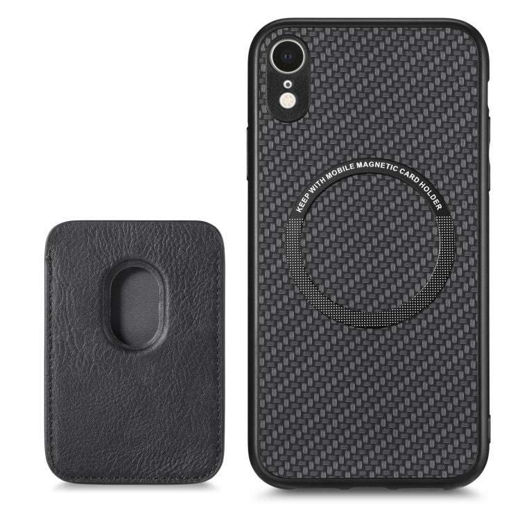 For iPhone XR Carbon Fiber Leather Card Magsafe Magnetic Phone Case(Black) by bashfashion
