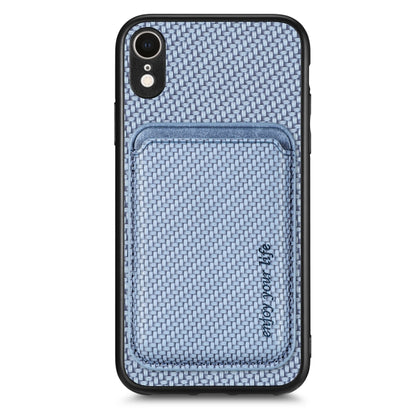 For iPhone XR Carbon Fiber Leather Card Magsafe Magnetic Phone Case(Blue) by bashfashion