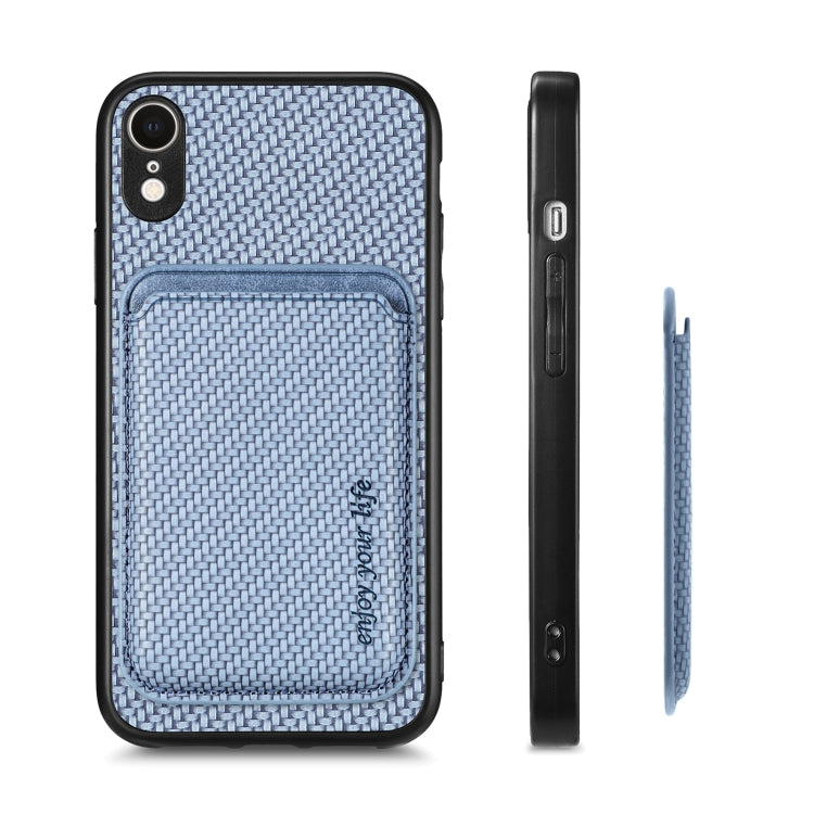 For iPhone XR Carbon Fiber Leather Card Magsafe Magnetic Phone Case(Blue) by bashfashion
