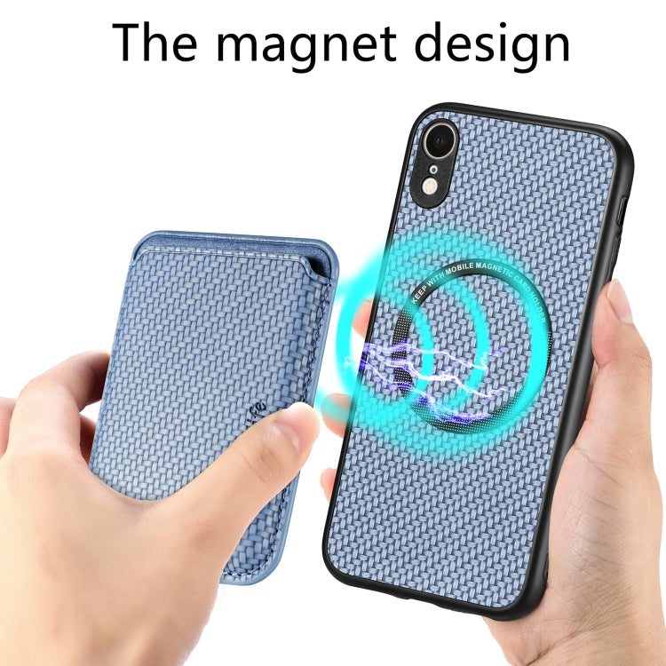 For iPhone XR Carbon Fiber Leather Card Magsafe Magnetic Phone Case(Blue) by bashfashion