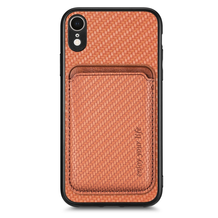 For iPhone XR Carbon Fiber Leather Card Magsafe Magnetic Phone Case(Brown) by bashfashion