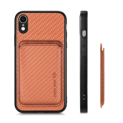 For iPhone XR Carbon Fiber Leather Card Magsafe Magnetic Phone Case(Brown) by bashfashion