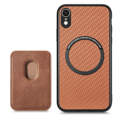 For iPhone XR Carbon Fiber Leather Card Magsafe Magnetic Phone Case(Brown) by bashfashion