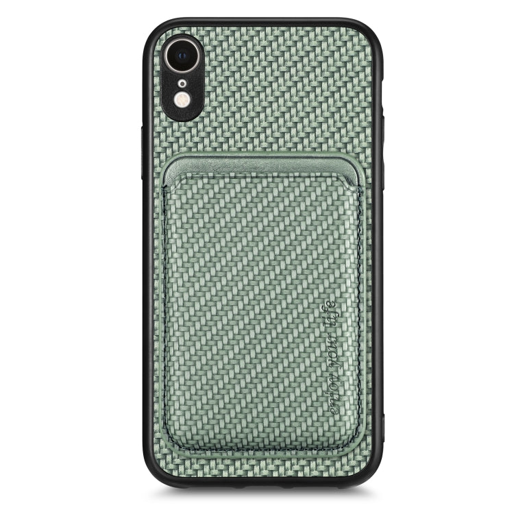For iPhone XR Carbon Fiber Leather Card Magsafe Magnetic Phone Case(Green) by bashfashion