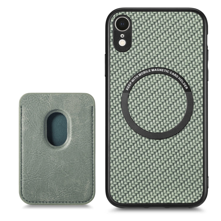 For iPhone XR Carbon Fiber Leather Card Magsafe Magnetic Phone Case(Green) by bashfashion