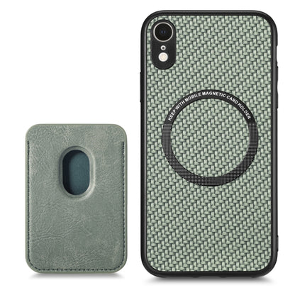 For iPhone XR Carbon Fiber Leather Card Magsafe Magnetic Phone Case(Green) by bashfashion