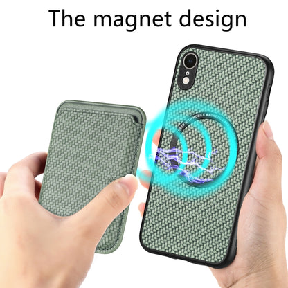 For iPhone XR Carbon Fiber Leather Card Magsafe Magnetic Phone Case(Green) by bashfashion