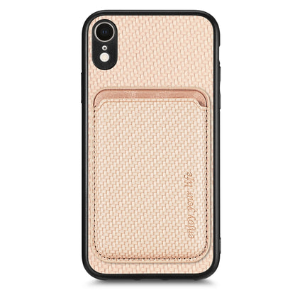 For iPhone XR Carbon Fiber Leather Card Magsafe Magnetic Phone Case(Khaki) by bashfashion