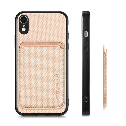 For iPhone XR Carbon Fiber Leather Card Magsafe Magnetic Phone Case(Khaki) by bashfashion