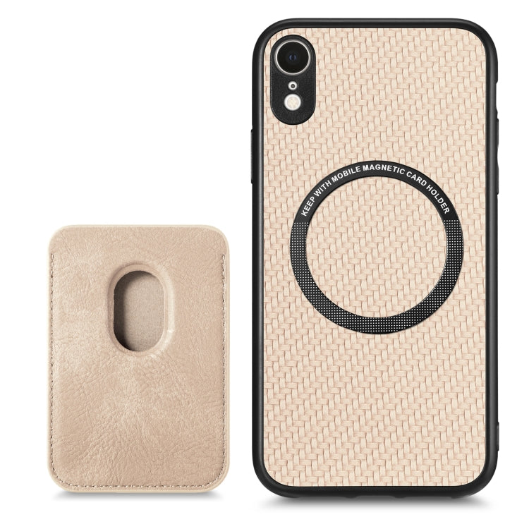 For iPhone XR Carbon Fiber Leather Card Magsafe Magnetic Phone Case(Khaki) by bashfashion