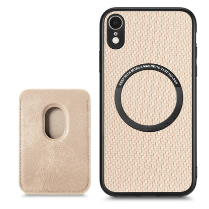 For iPhone XR Carbon Fiber Leather Card Magsafe Magnetic Phone Case(Khaki) by bashfashion