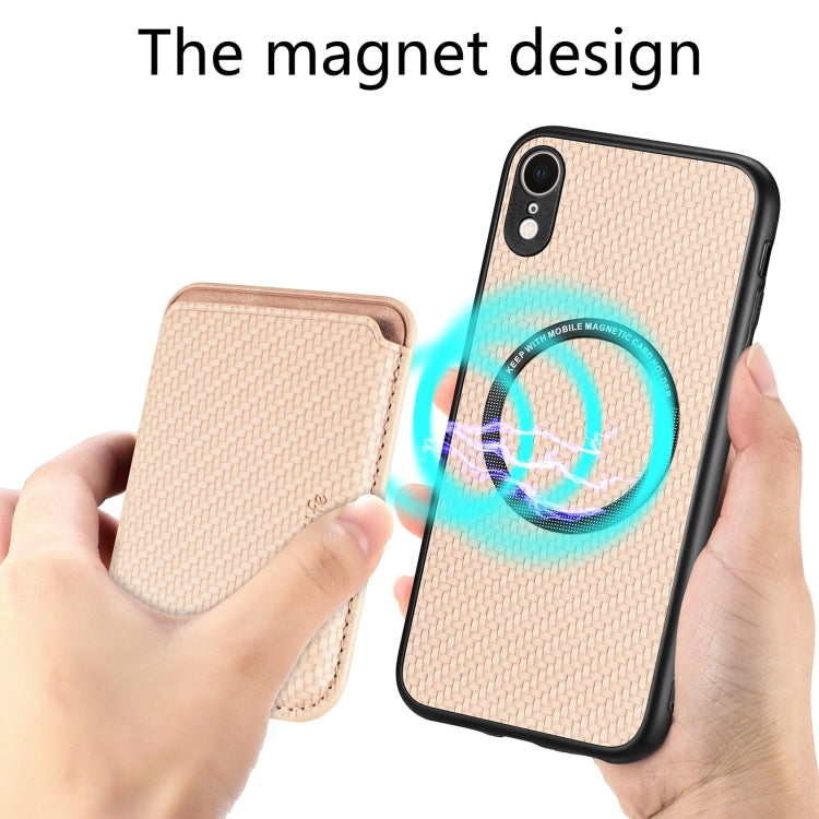 For iPhone XR Carbon Fiber Leather Card Magsafe Magnetic Phone Case(Khaki) by bashfashion