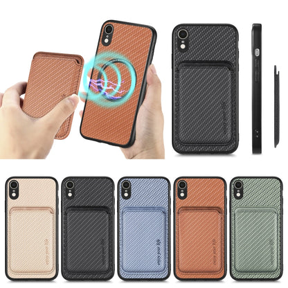 For iPhone XR Carbon Fiber Leather Card Magsafe Magnetic Phone Case(Black) by bashfashion