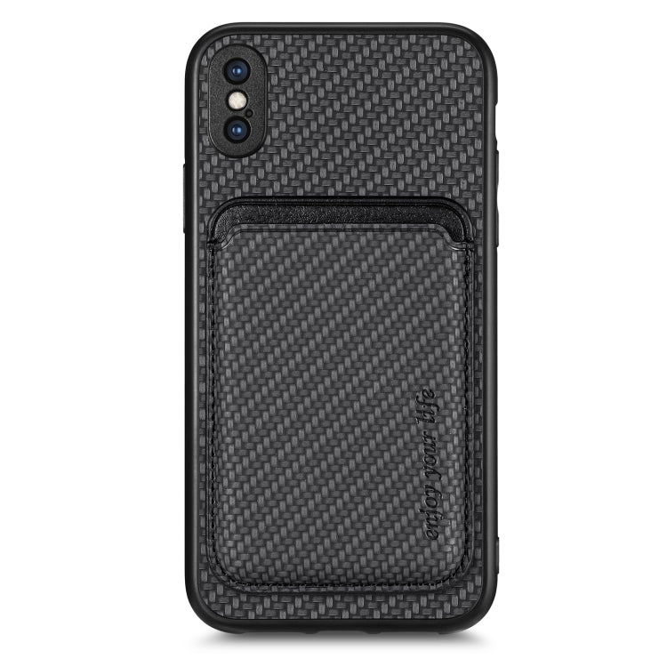 For iPhone XS Max Carbon Fiber Leather Card Magsafe Magnetic Phone Case(Black) by bashfashion