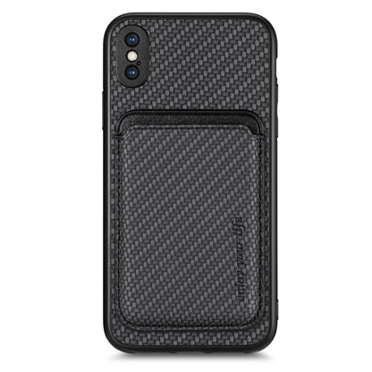 For iPhone XS Max Carbon Fiber Leather Card Magsafe Magnetic Phone Case(Black) by bashfashion