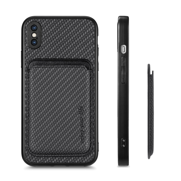 For iPhone XS Max Carbon Fiber Leather Card Magsafe Magnetic Phone Case(Black) by bashfashion