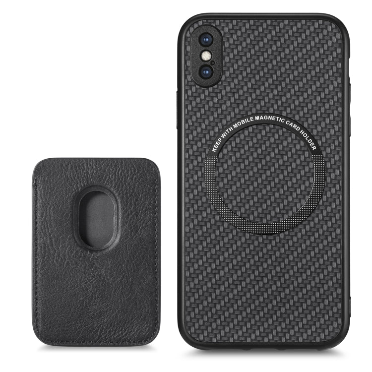 For iPhone XS Max Carbon Fiber Leather Card Magsafe Magnetic Phone Case(Black) by bashfashion
