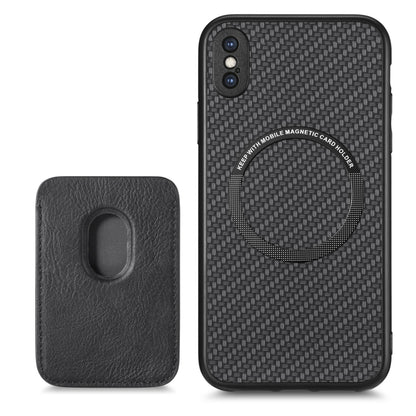 For iPhone XS Max Carbon Fiber Leather Card Magsafe Magnetic Phone Case(Black) by bashfashion