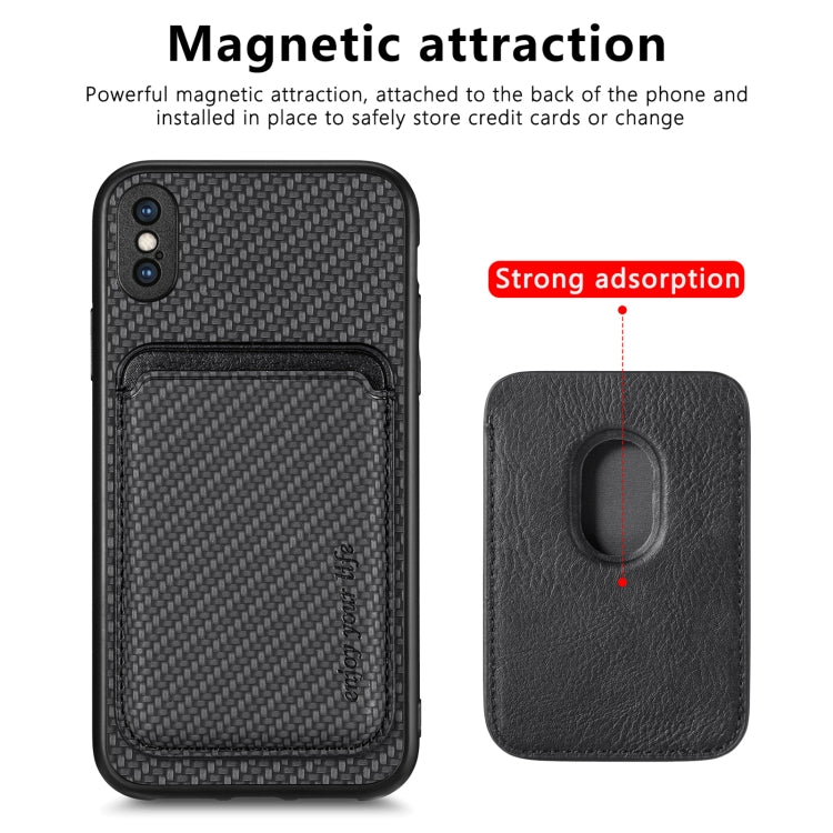 For iPhone XS Max Carbon Fiber Leather Card Magsafe Magnetic Phone Case(Black) by bashfashion
