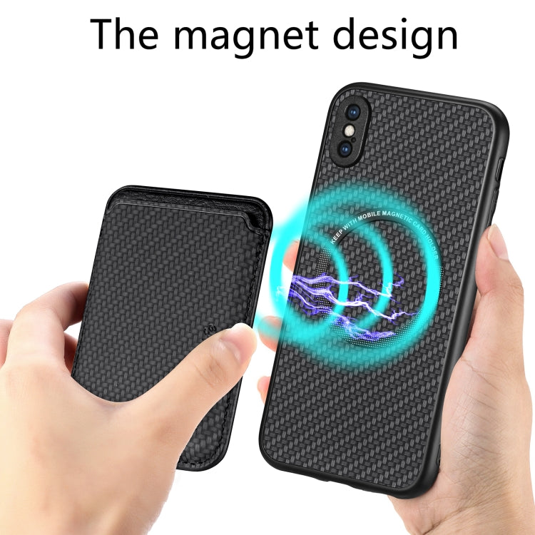 For iPhone XS Max Carbon Fiber Leather Card Magsafe Magnetic Phone Case(Black) by bashfashion