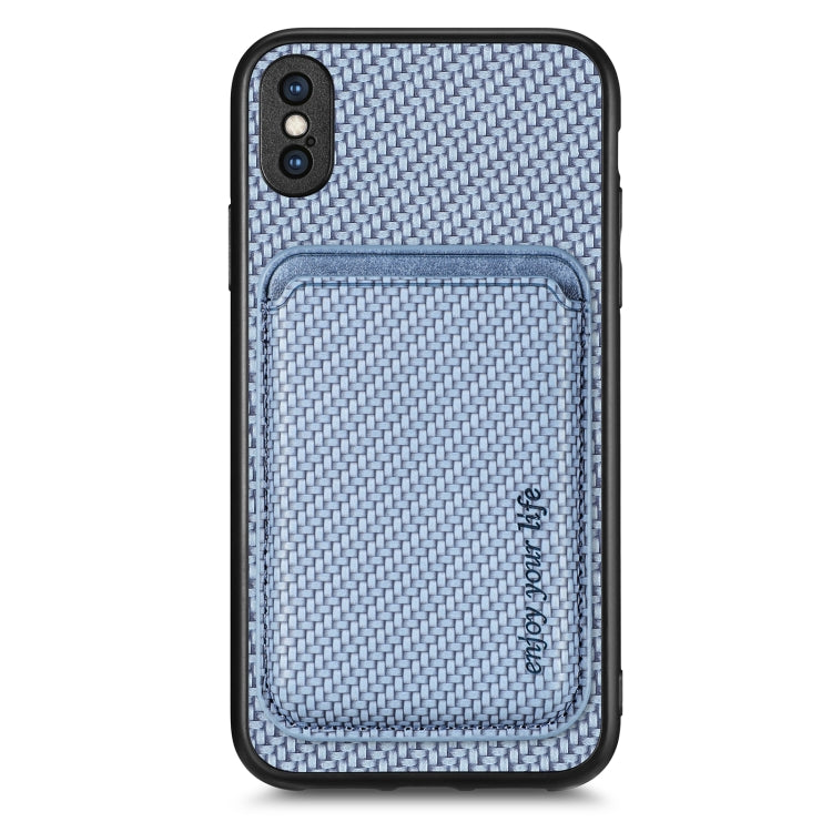 For iPhone XS Max Carbon Fiber Leather Card Magsafe Magnetic Phone Case(Blue) by bashfashion