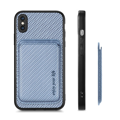 For iPhone XS Max Carbon Fiber Leather Card Magsafe Magnetic Phone Case(Blue) by bashfashion