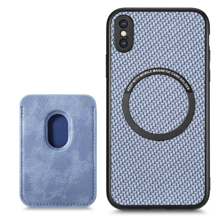 For iPhone XS Max Carbon Fiber Leather Card Magsafe Magnetic Phone Case(Blue) by bashfashion