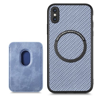 For iPhone XS Max Carbon Fiber Leather Card Magsafe Magnetic Phone Case(Blue) by bashfashion
