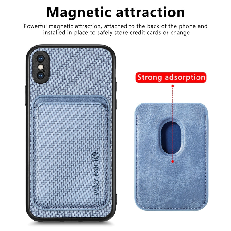 For iPhone XS Max Carbon Fiber Leather Card Magsafe Magnetic Phone Case(Blue) by bashfashion