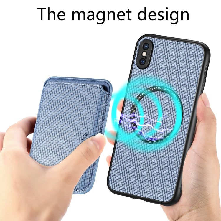 For iPhone XS Max Carbon Fiber Leather Card Magsafe Magnetic Phone Case(Blue) by bashfashion