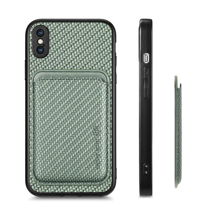 For iPhone XS Max Carbon Fiber Leather Card Magsafe Magnetic Phone Case(Green) by bashfashion