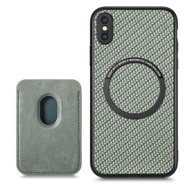 For iPhone XS Max Carbon Fiber Leather Card Magsafe Magnetic Phone Case(Green) by bashfashion