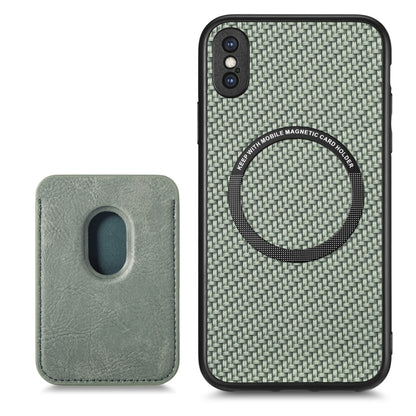 For iPhone XS Max Carbon Fiber Leather Card Magsafe Magnetic Phone Case(Green) by bashfashion