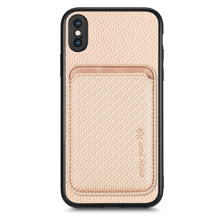 For iPhone XS Max Carbon Fiber Leather Card Magsafe Magnetic Phone Case(Khaki) by bashfashion