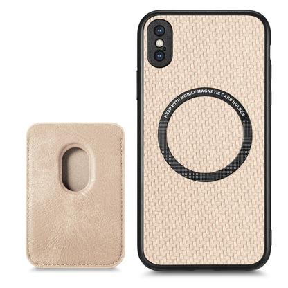For iPhone XS Max Carbon Fiber Leather Card Magsafe Magnetic Phone Case(Khaki) by bashfashion