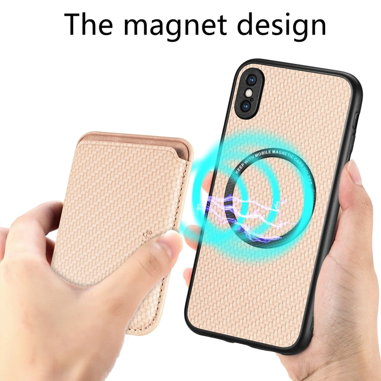 For iPhone XS Max Carbon Fiber Leather Card Magsafe Magnetic Phone Case(Khaki) by bashfashion