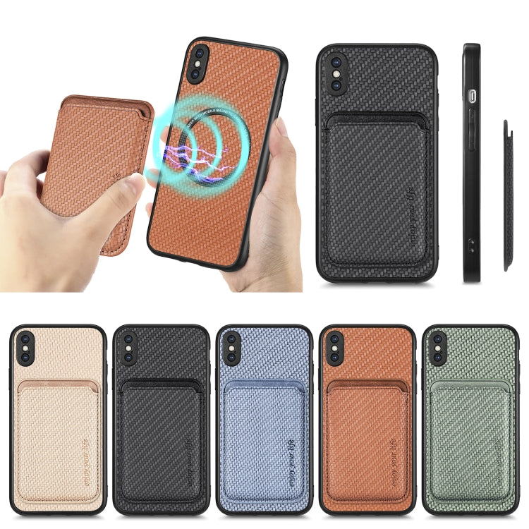 For iPhone XS Max Carbon Fiber Leather Card Magsafe Magnetic Phone Case(Black) by bashfashion