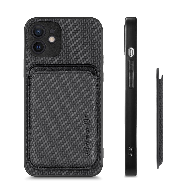 For iPhone 11 Pro Max Carbon Fiber Leather Card Magsafe Magnetic Phone Case(Black) by bashfashion