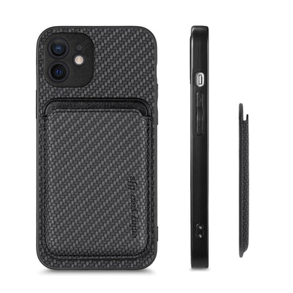 For iPhone 11 Pro Max Carbon Fiber Leather Card Magsafe Magnetic Phone Case(Black) by bashfashion