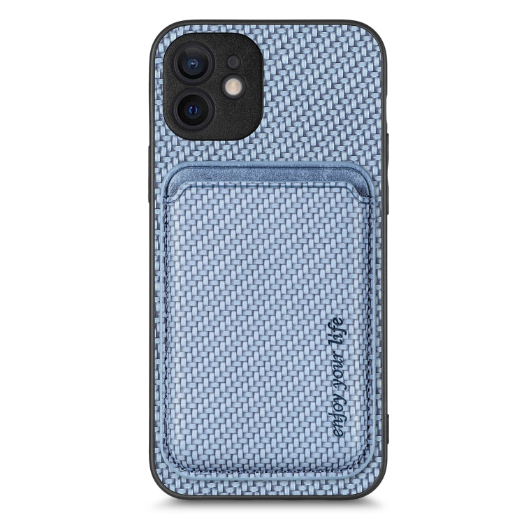 For iPhone 11 Pro Max Carbon Fiber Leather Card Magsafe Magnetic Phone Case(Blue) by bashfashion
