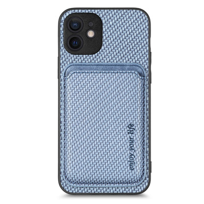 For iPhone 11 Pro Max Carbon Fiber Leather Card Magsafe Magnetic Phone Case(Blue) by bashfashion
