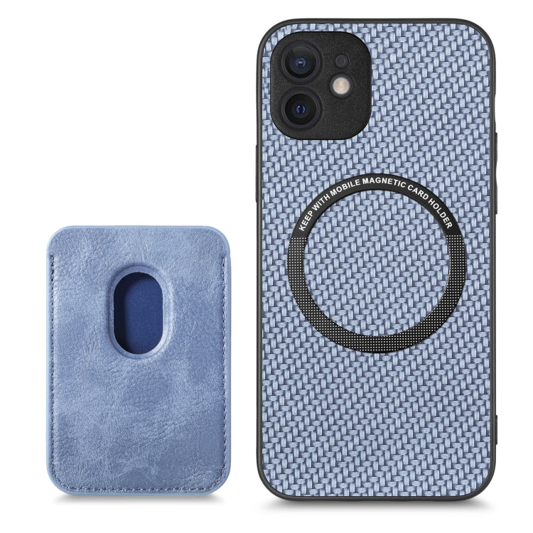 For iPhone 11 Pro Max Carbon Fiber Leather Card Magsafe Magnetic Phone Case(Blue) by bashfashion