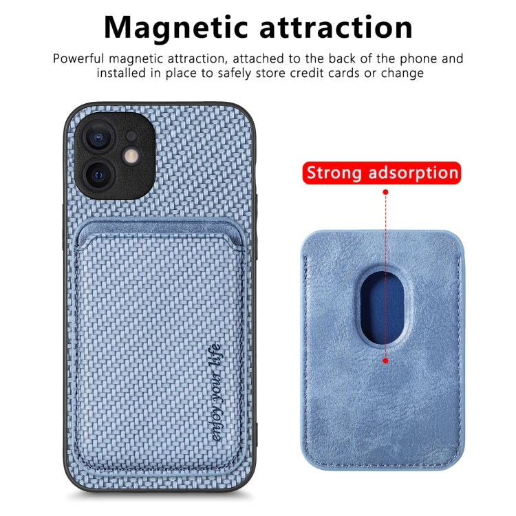 For iPhone 11 Pro Max Carbon Fiber Leather Card Magsafe Magnetic Phone Case(Blue) by bashfashion