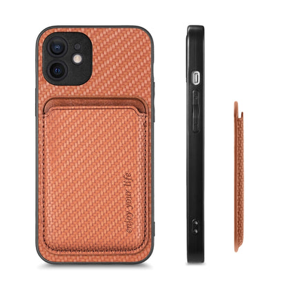 For iPhone 11 Pro Max Carbon Fiber Leather Card Magsafe Magnetic Phone Case(Brown) by bashfashion