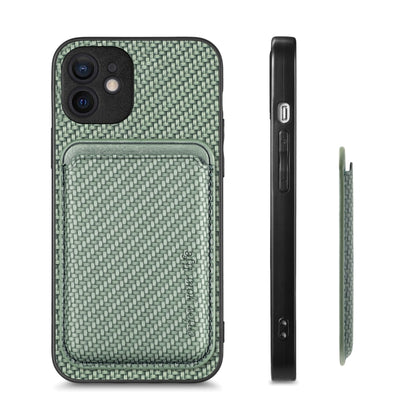 For iPhone 11 Pro Max Carbon Fiber Leather Card Magsafe Magnetic Phone Case(Green) by bashfashion