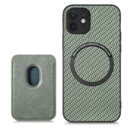 For iPhone 11 Pro Max Carbon Fiber Leather Card Magsafe Magnetic Phone Case(Green) by bashfashion